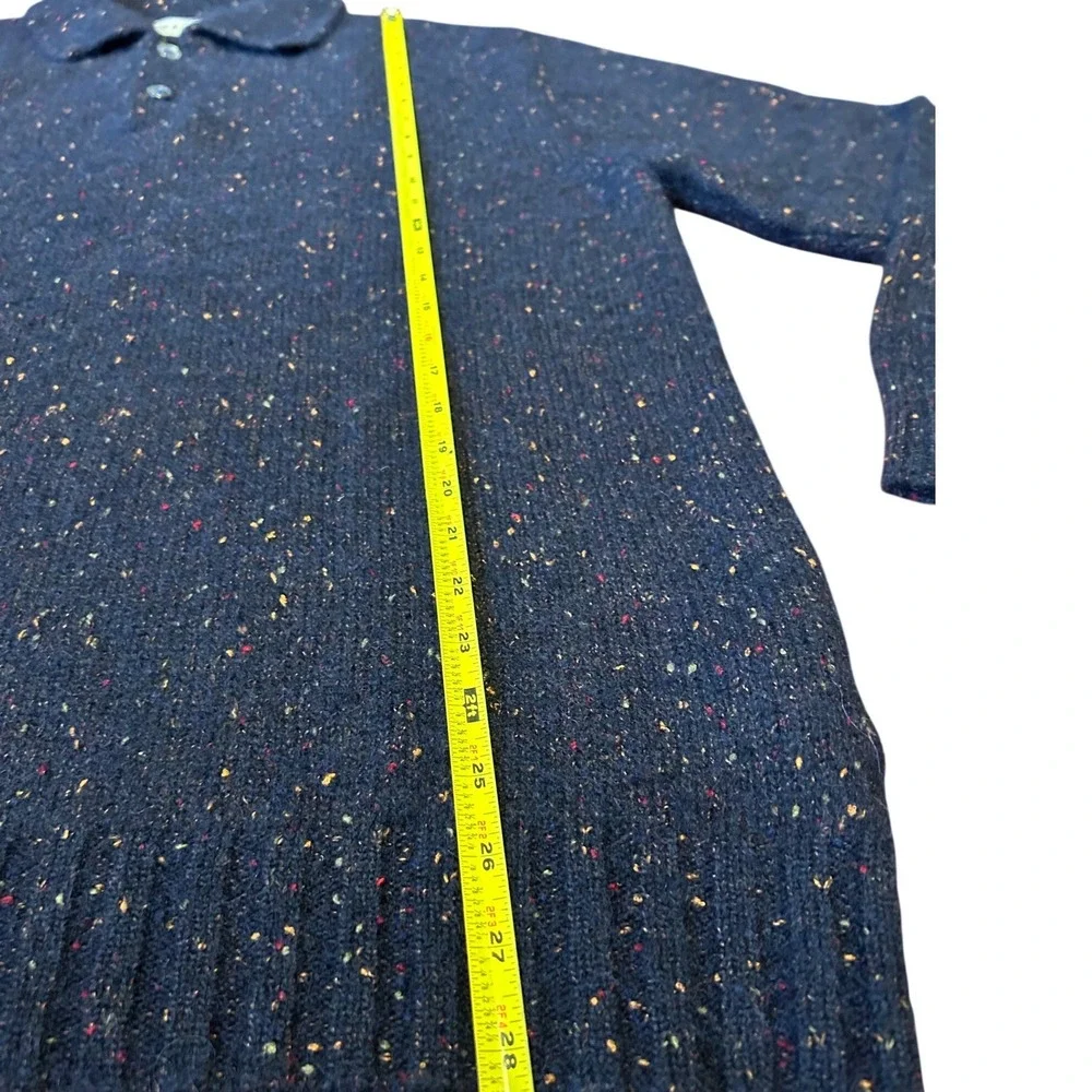 Gallia‎ Mens Navy Blue Alpaca Merino Wool Speckled Knit Polo Sweater Italy